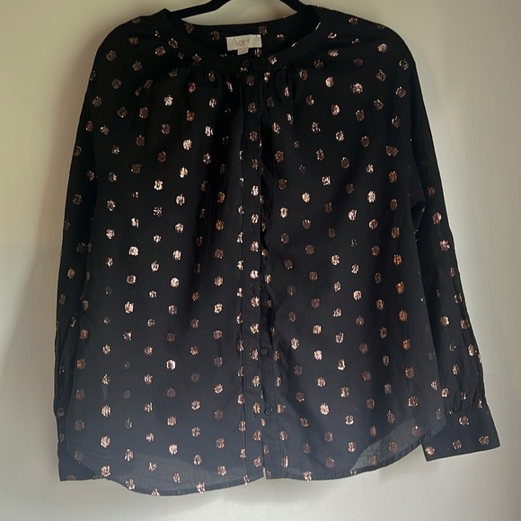 LOFT - BLACK, SHEER BLOUSE WITH ROSE GOLD DOTS - SIZE XL - Picture 3 of 5